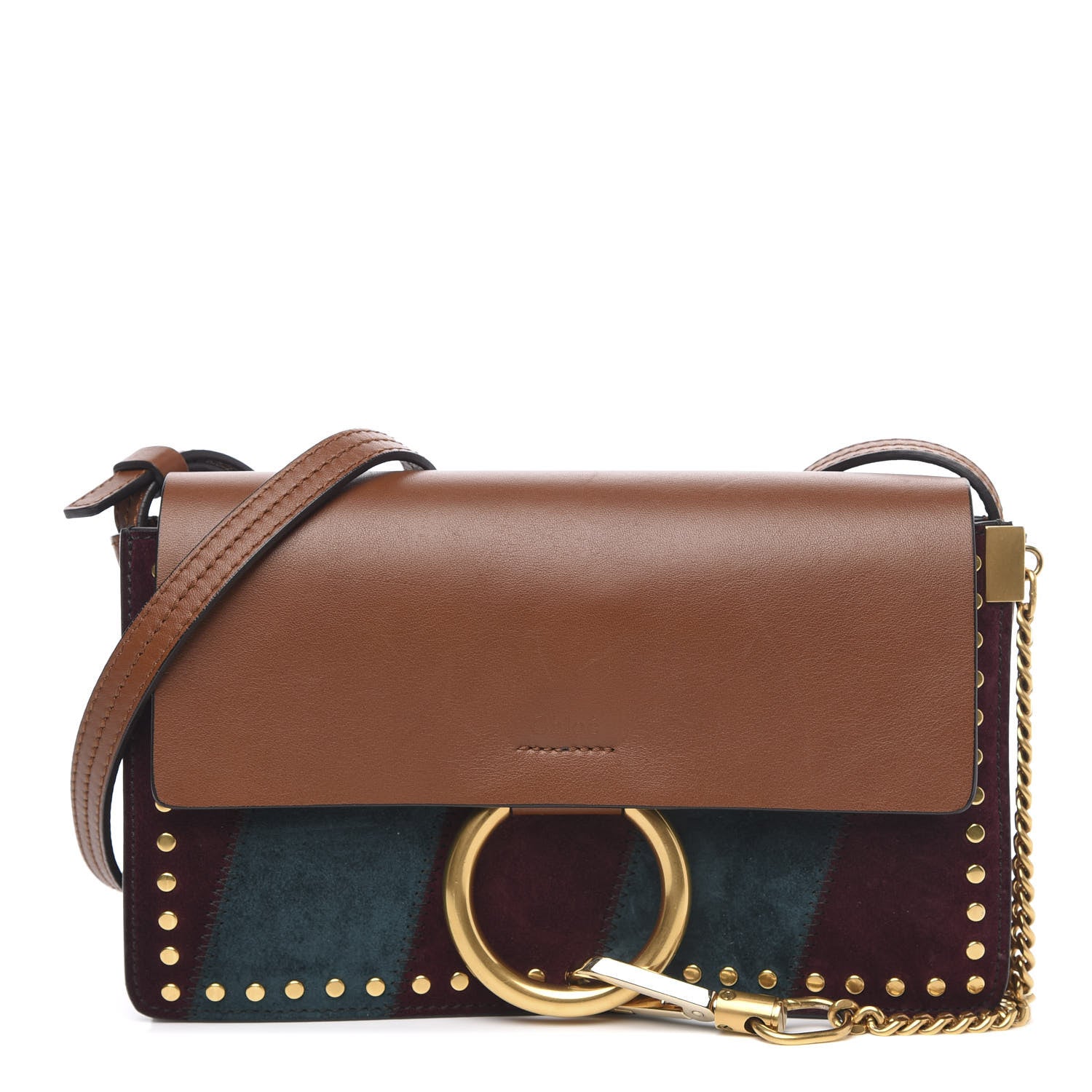 Chloe Suede Calfskin Studded Small Faye Shoulder Bag Brown 1 of 10