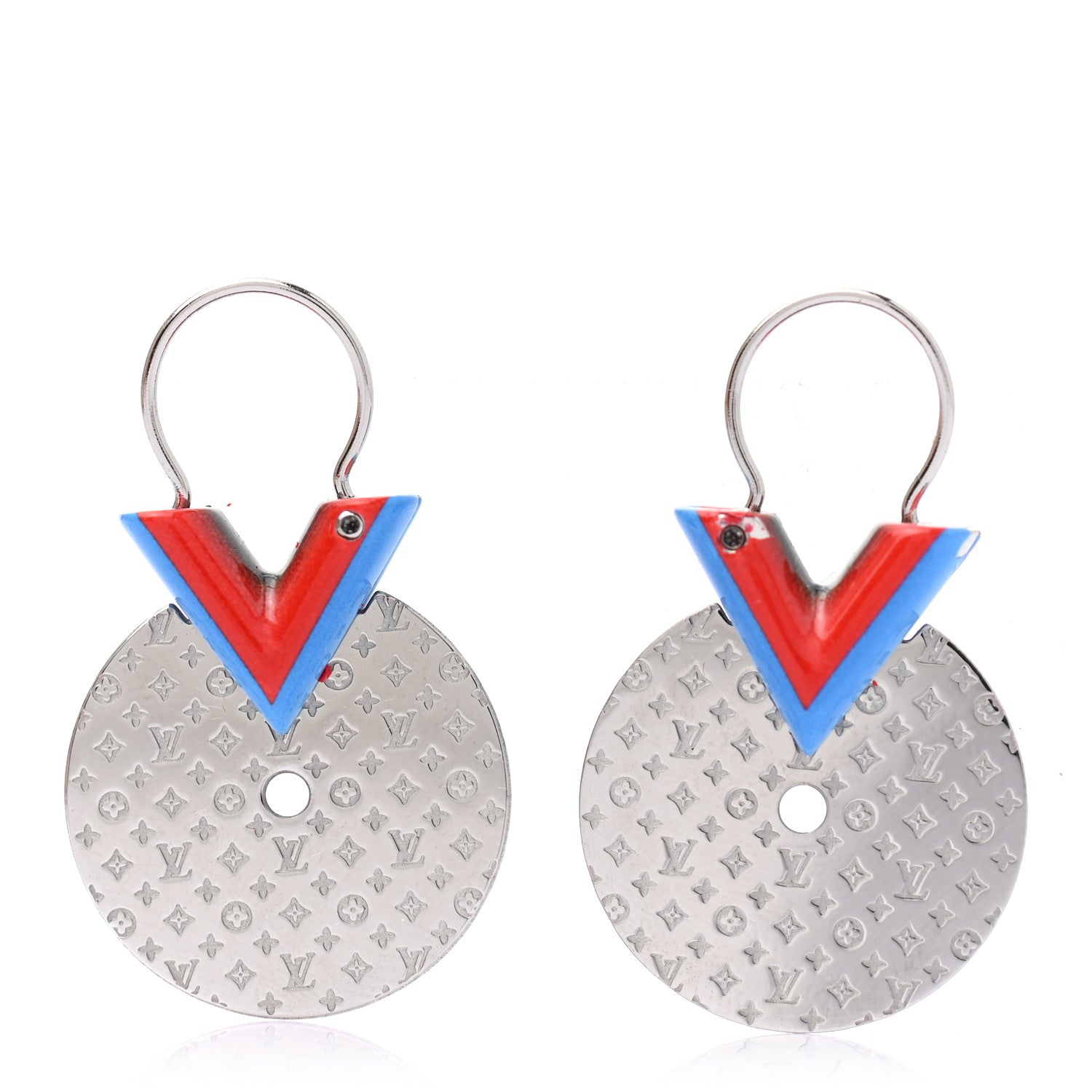 Louis Vuitton Enamel Palladium Essential V Gong BB Earrings 4 of 5