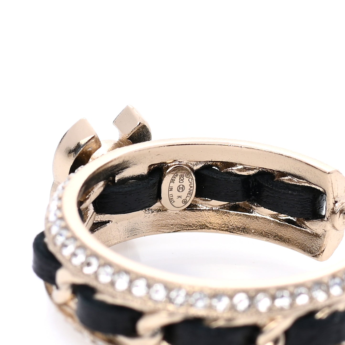 Crystal Lambskin CC Chain Hoop Earrings Gold Black