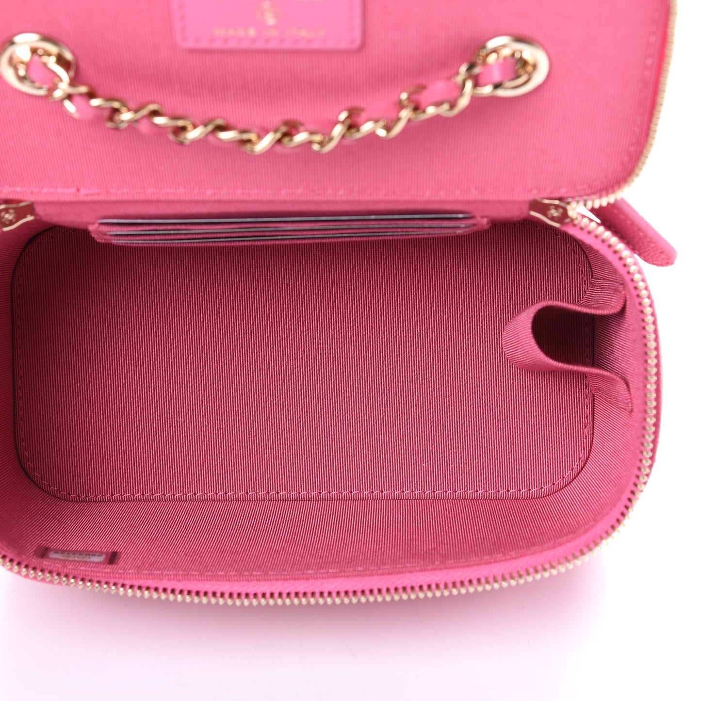 Caviar Quilted Small Vanity Case With Chain Pink