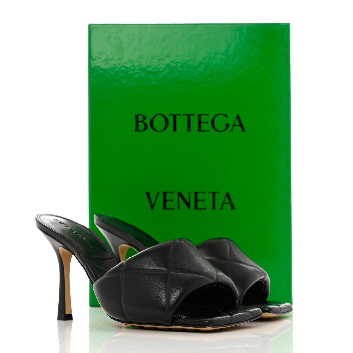 Nappa Quilted Rubber Lido Mule Sandals 38 Black