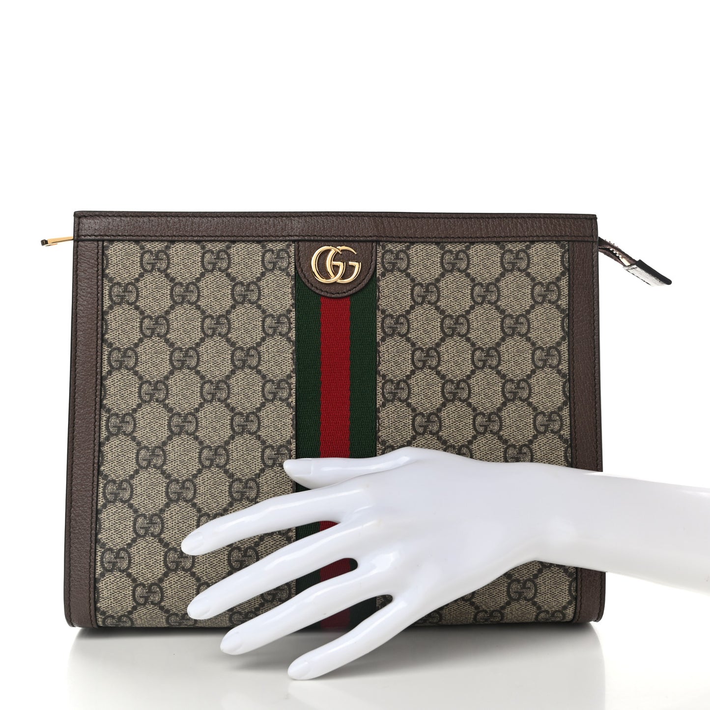 GG Supreme Monogram Web Ophidia Pouch Brown