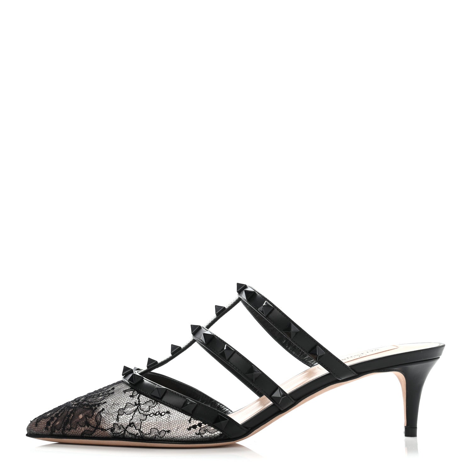 Valentino Garavani Lace Rockstud 50mm Cage Mules 38.5 Black 1 of 8