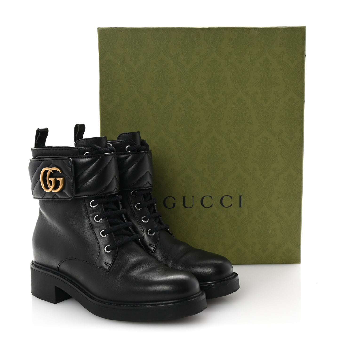 Flores Calfskin Nappa Matelasse GG 40mm Ankle Boots 37.5 Black