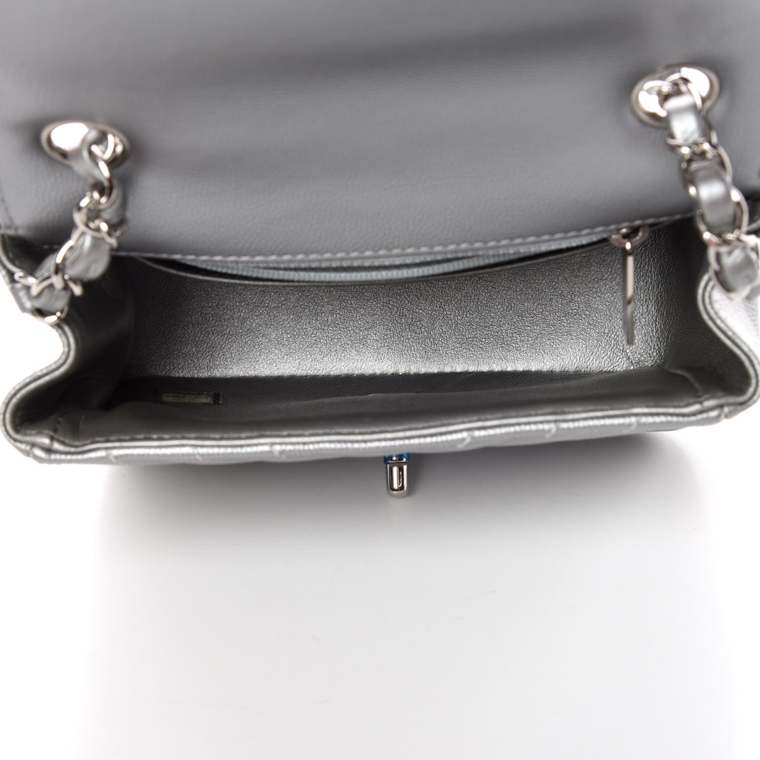 Chanel Metallic Caviar Chevron Quilted Mini Square Flap Silver 5 of 8