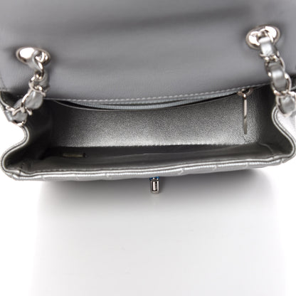 Chanel Metallic Caviar Chevron Quilted Mini Square Flap Silver 5 of 8