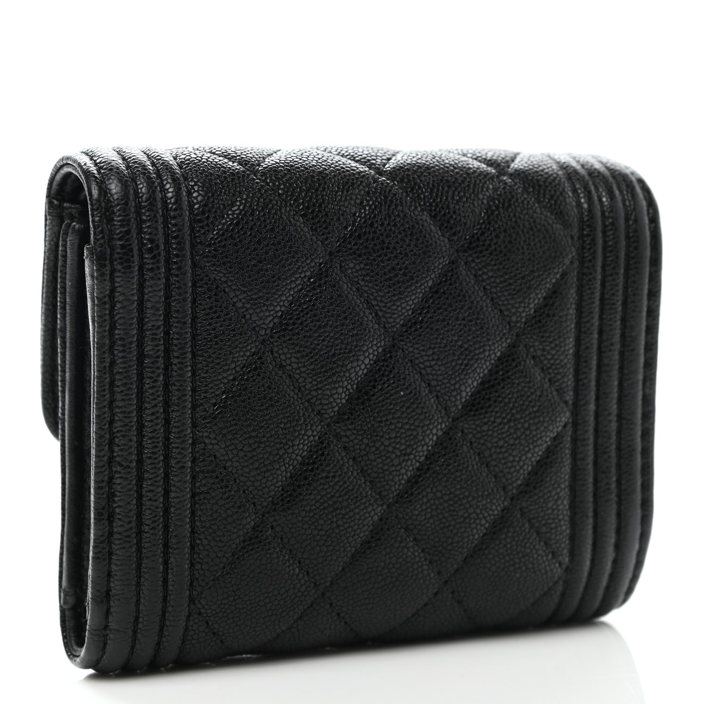 Caviar Quilted Compact Boy Wallet Black