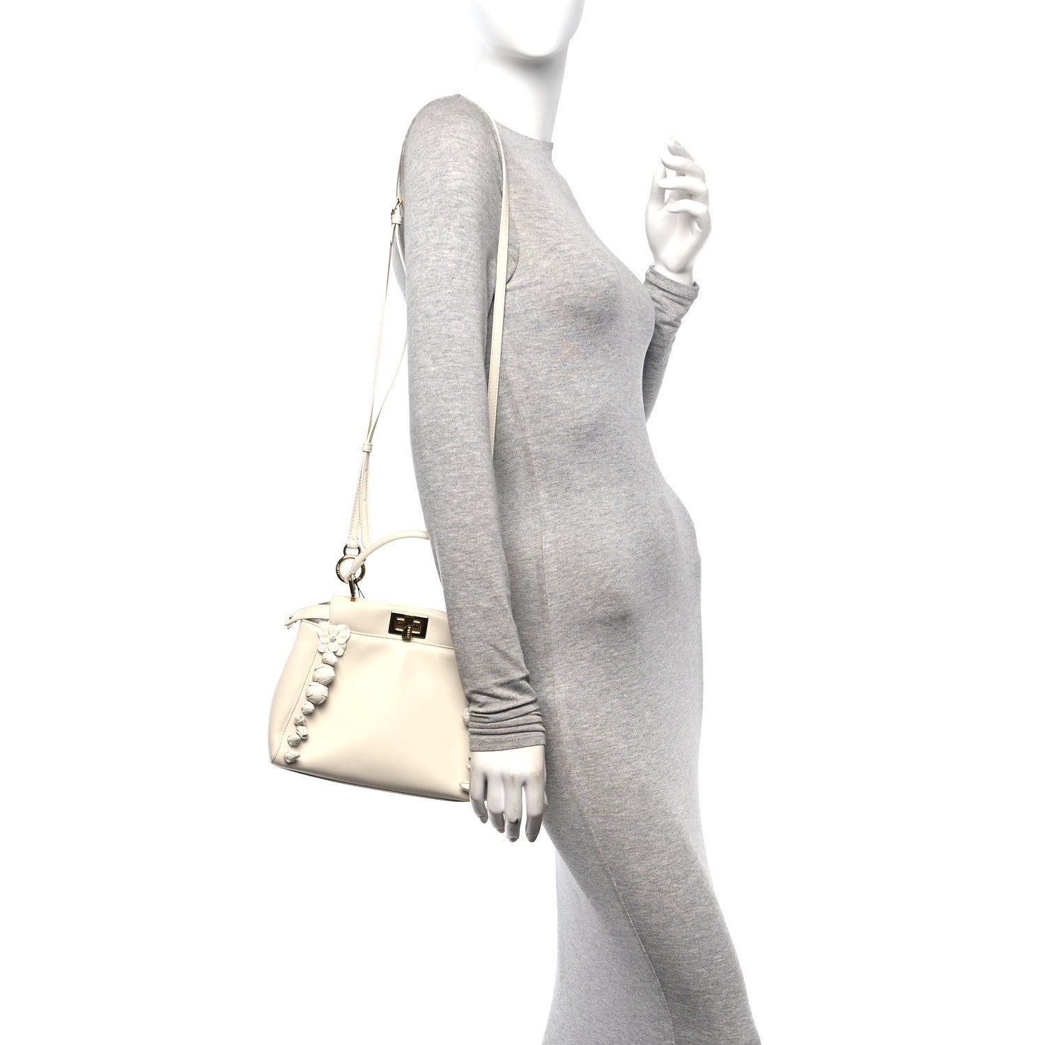 Fendi Nappa Rosebud Mini Peekaboo Iconic Satchel Bianco 2 of 13