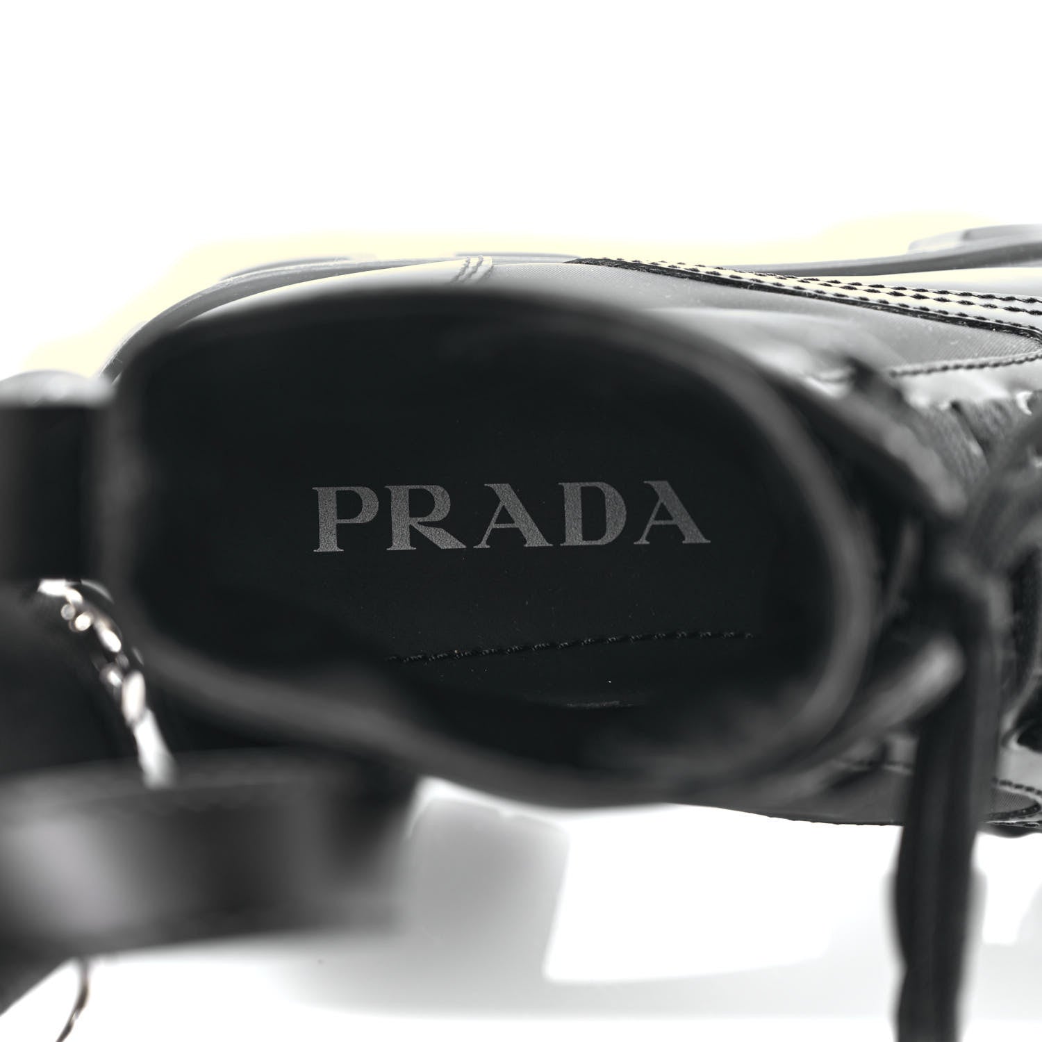 Prada Spazzolato Rois Nylon Metal Triangle Logo Monolith Pouch Pocket 55mm Boots 37 Black 8 of 10