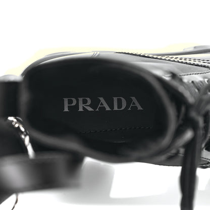 Prada Spazzolato Rois Nylon Metal Triangle Logo Monolith Pouch Pocket 55mm Boots 37 Black 8 of 10