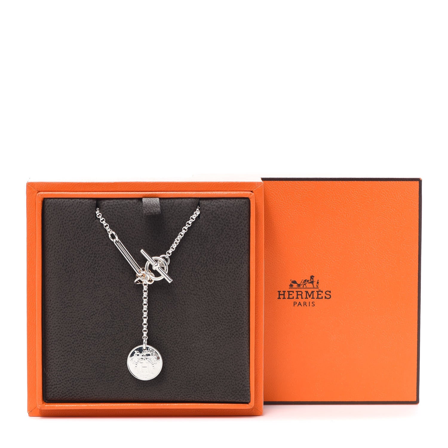 Hermes Sterling Silver 18K Rose Gold PM Ex-Libris Pendant Necklace 5 of 5