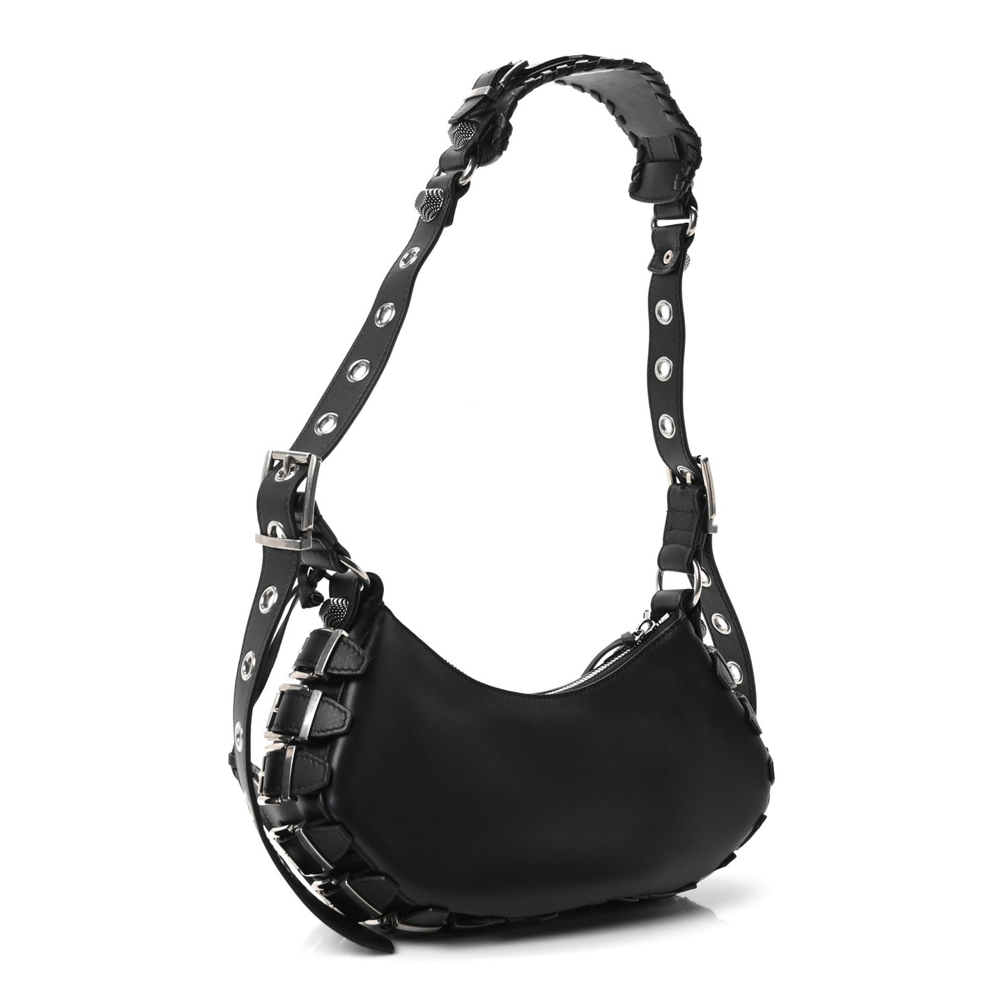 Smooth Calfskin Buckles Le Cagole Shoulder Bag XS Black