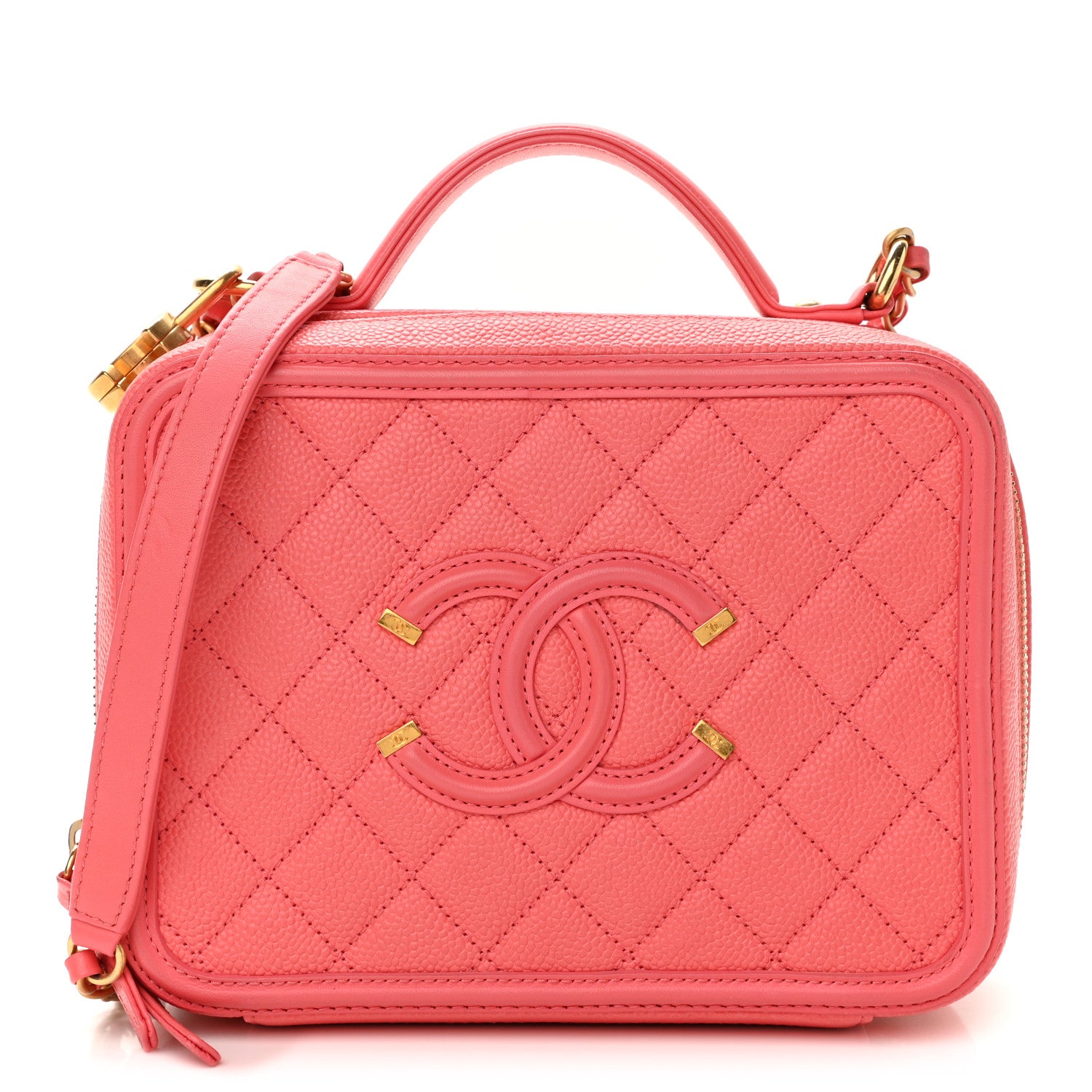 Chanel Caviar Quilted Medium CC Filigree Vanity Case Coral 1 of 11