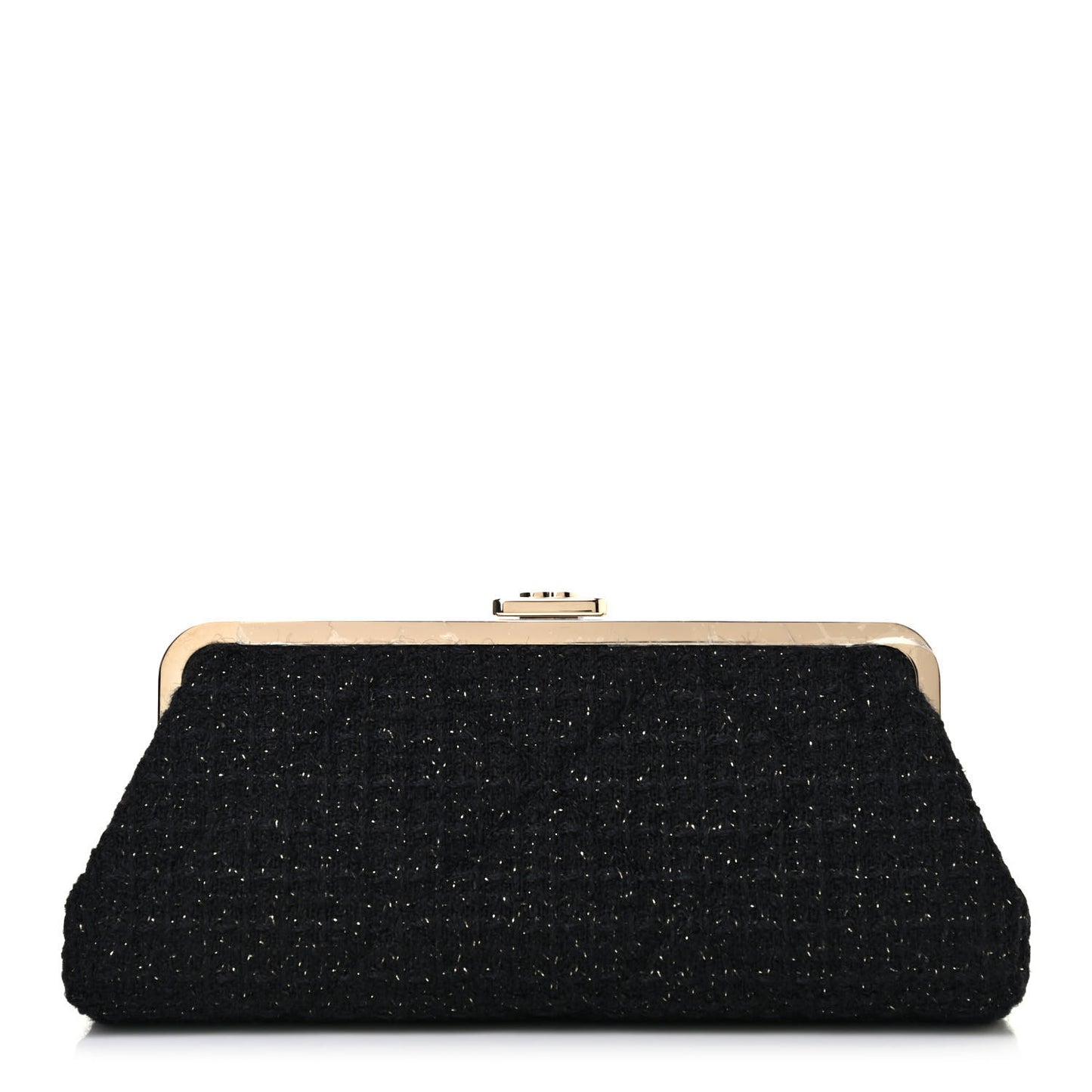Tweed Quilted Kiss Lock Clutch Black