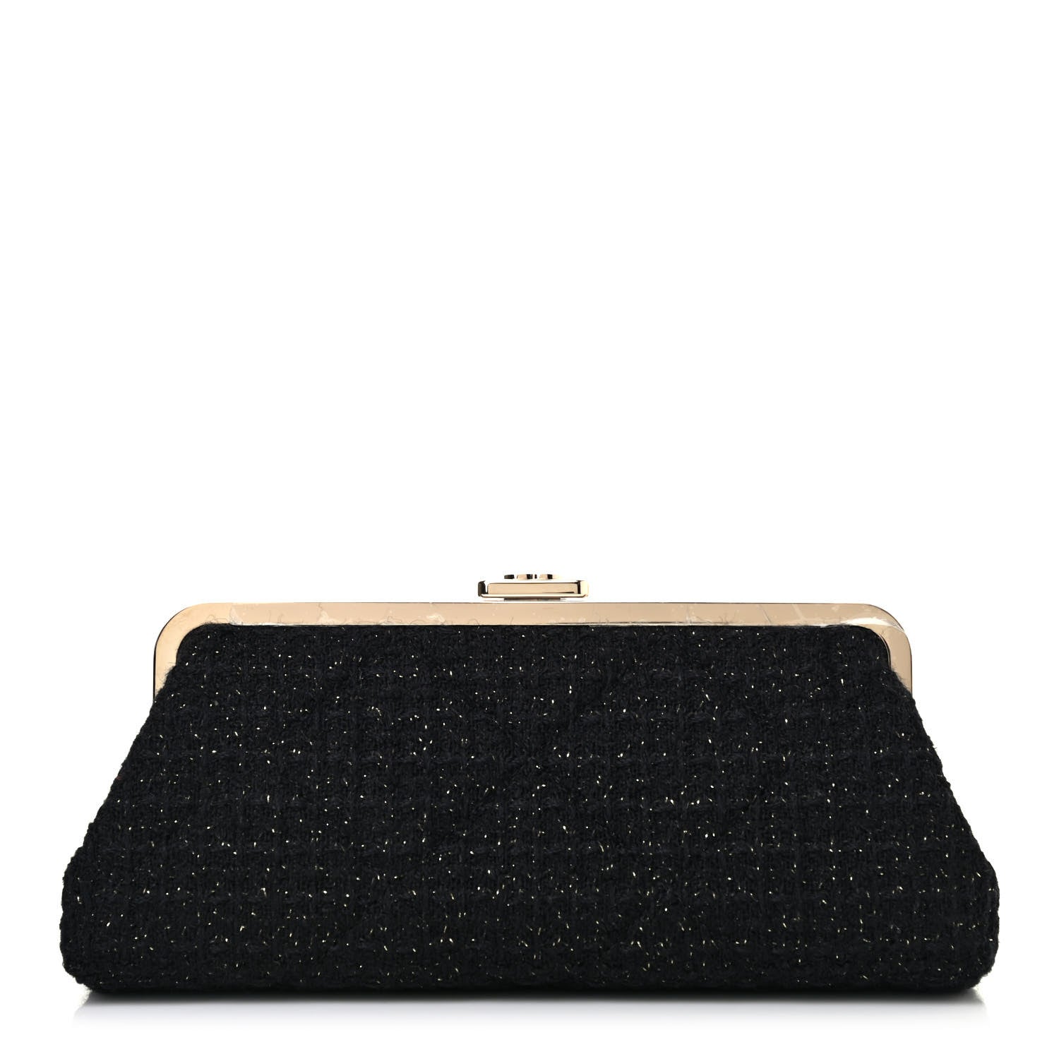 Chanel Tweed Quilted Kiss Lock Clutch Black 1 of 8