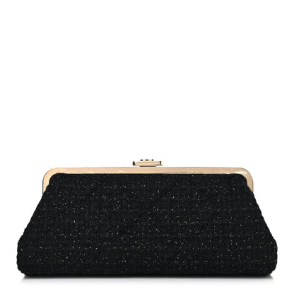 Chanel Tweed Quilted Kiss Lock Clutch Black 1 of 8