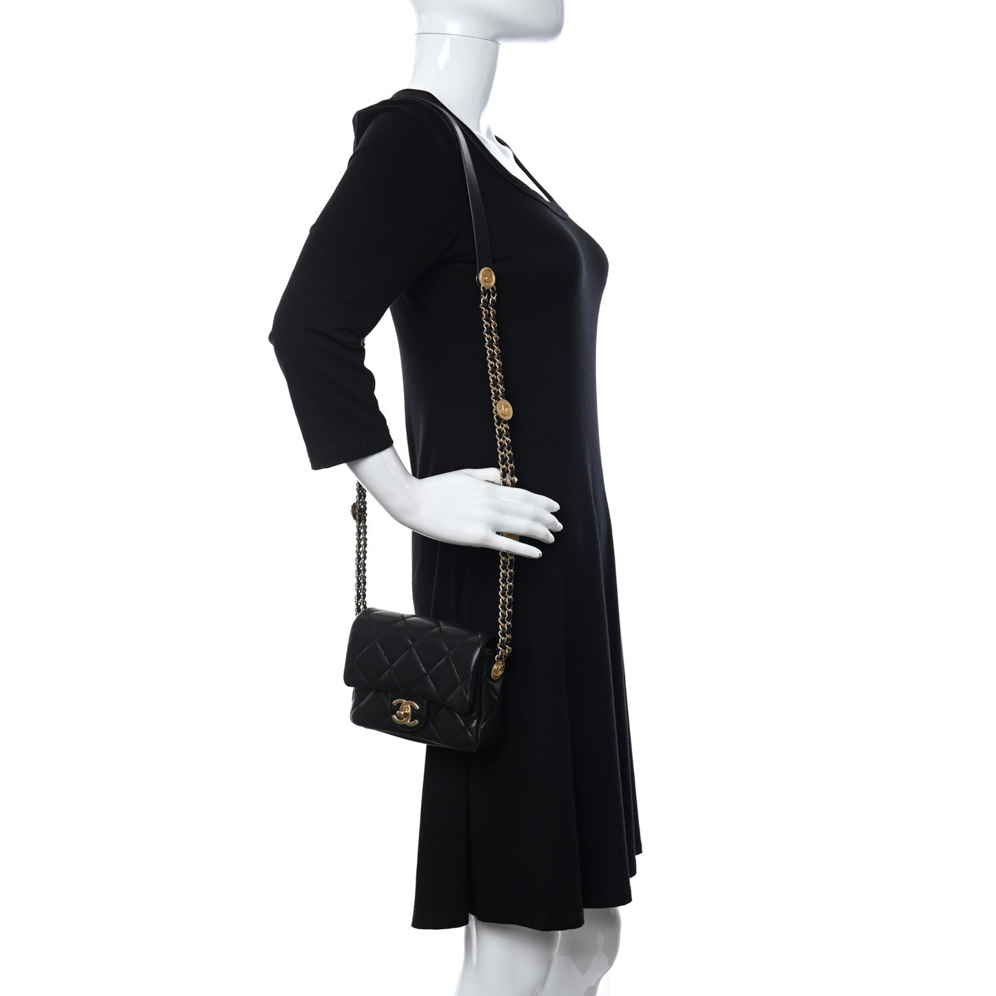 Caviar Quilted Mini Twist Your Buttons Flap Black
