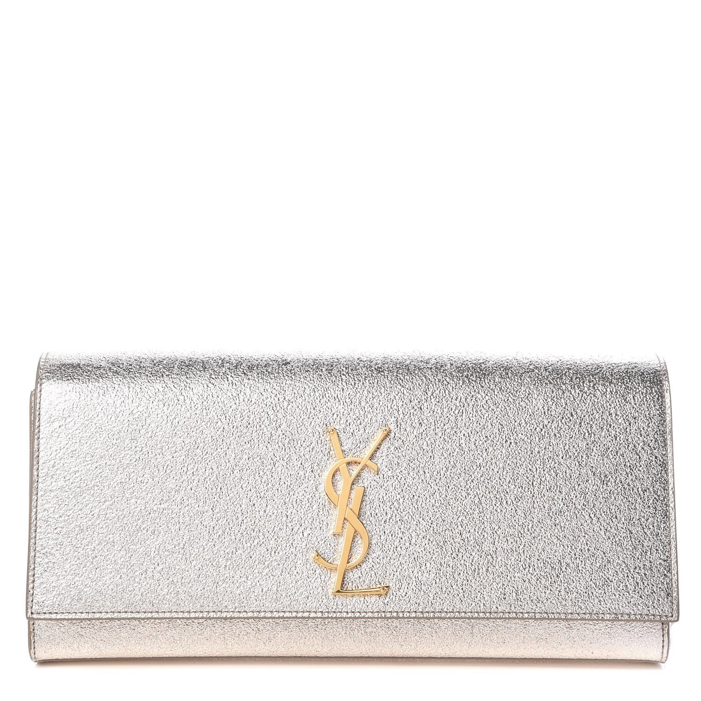 Textured Metallic Calfskin Classic Monogram Cassandre Clutch Silver