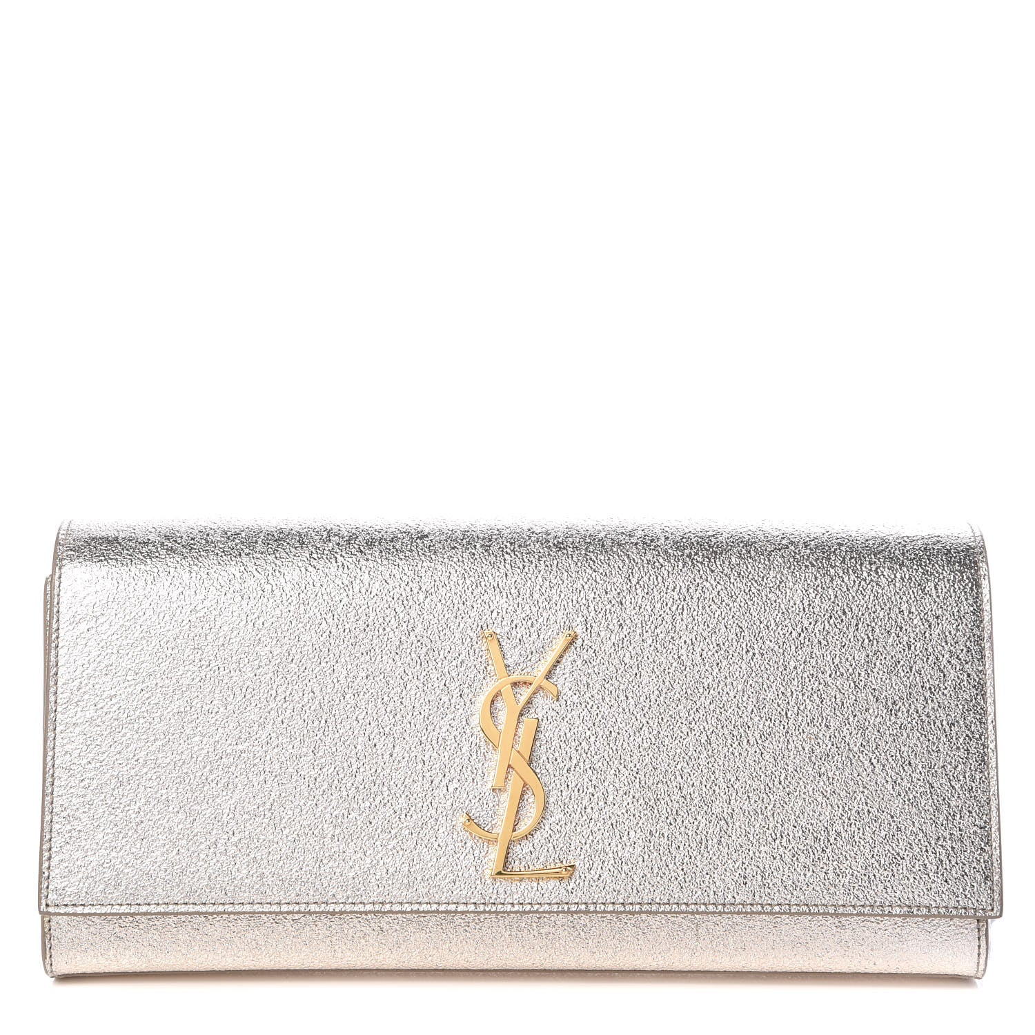 Saint Laurent Textured Metallic Calfskin Classic Monogram Cassandre Clutch Silver 1 of 12