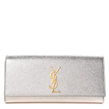Saint Laurent Textured Metallic Calfskin Classic Monogram Cassandre Clutch Silver 1 of 12