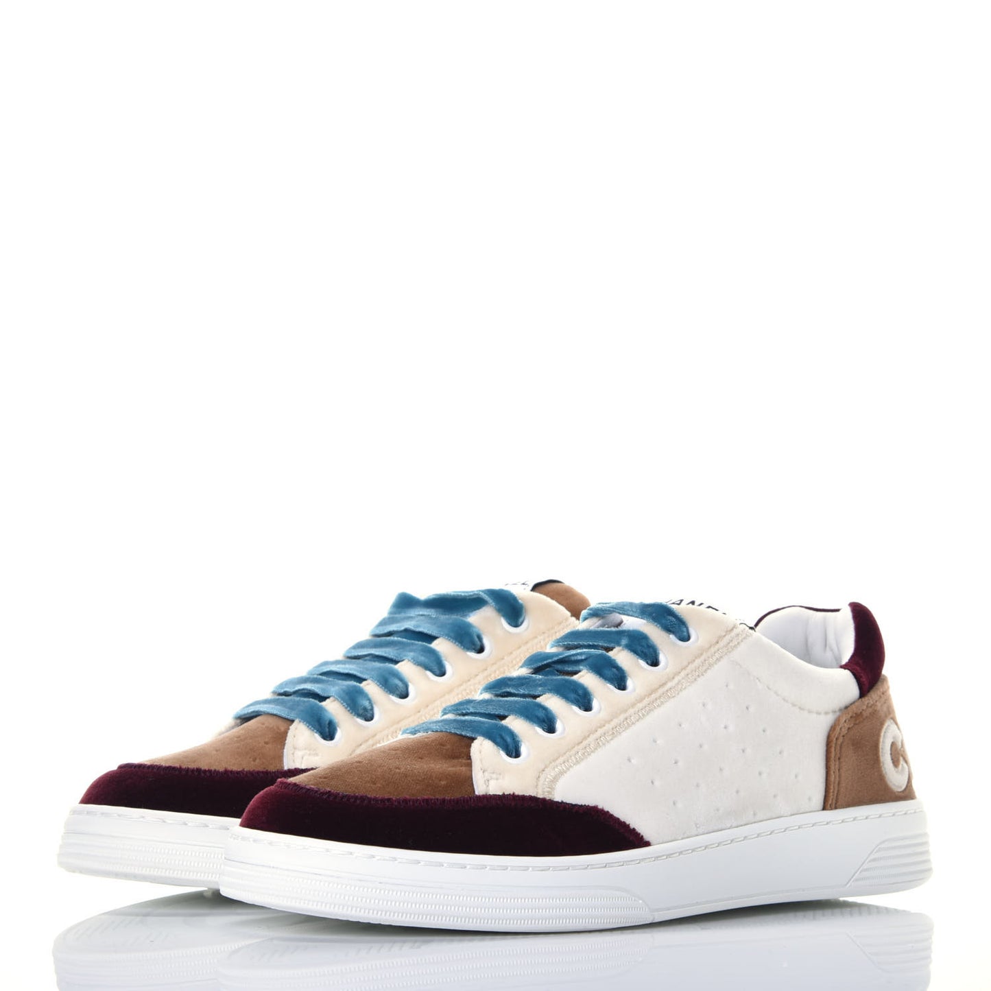Calfskin Velvet Womens Logo Sneakers 38 White Beige Burgundy