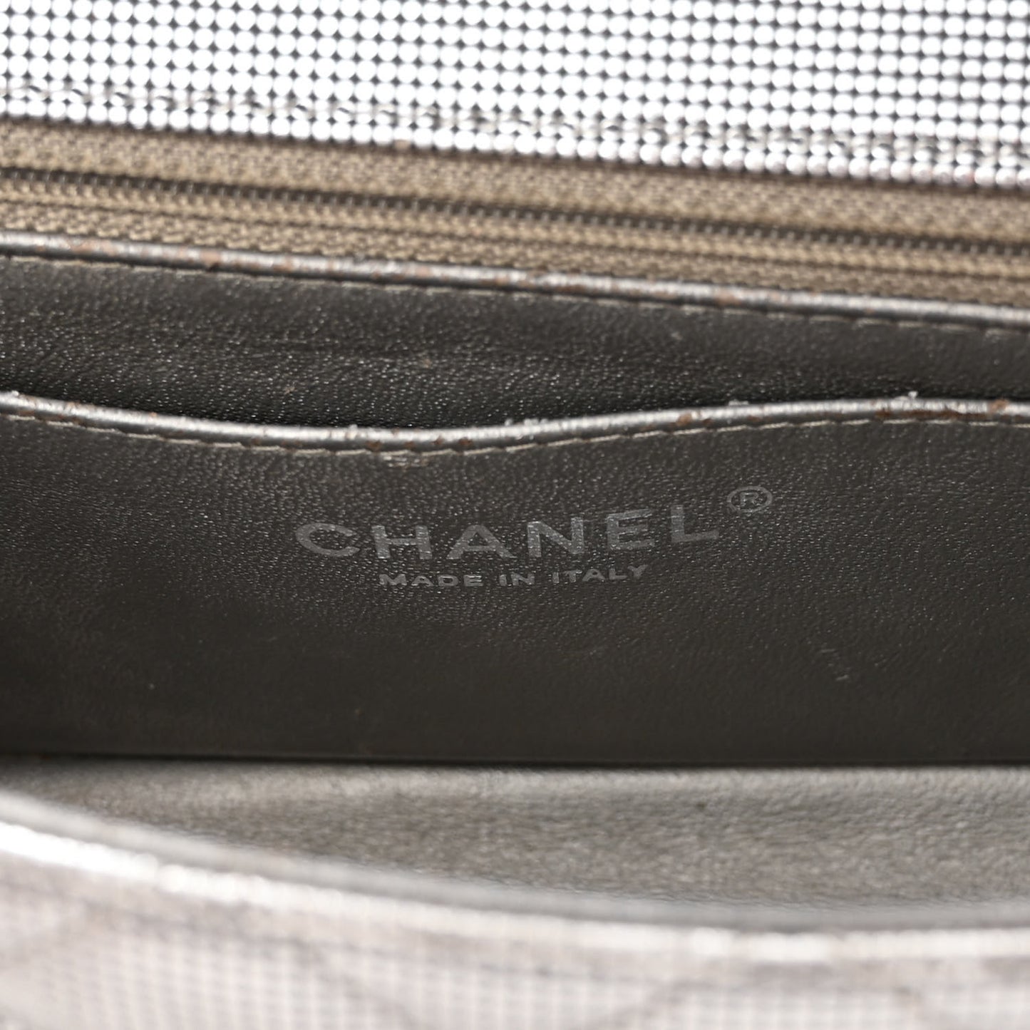 Metallic Calfskin Quilted Pixel Effect Mini Rectangular Flap Dark Silver