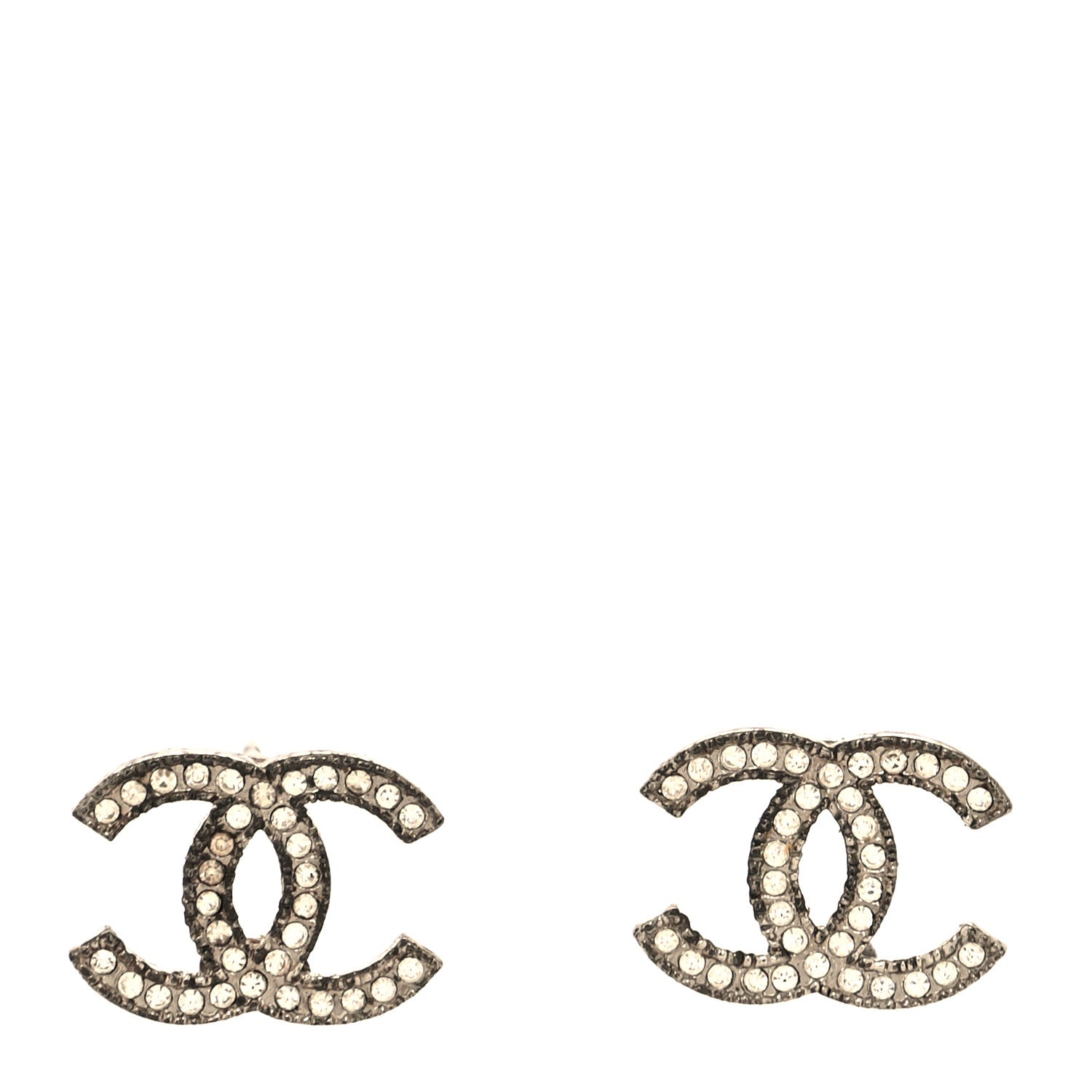 Chanel Crystal Large CC Earrings Silver 1 of 5