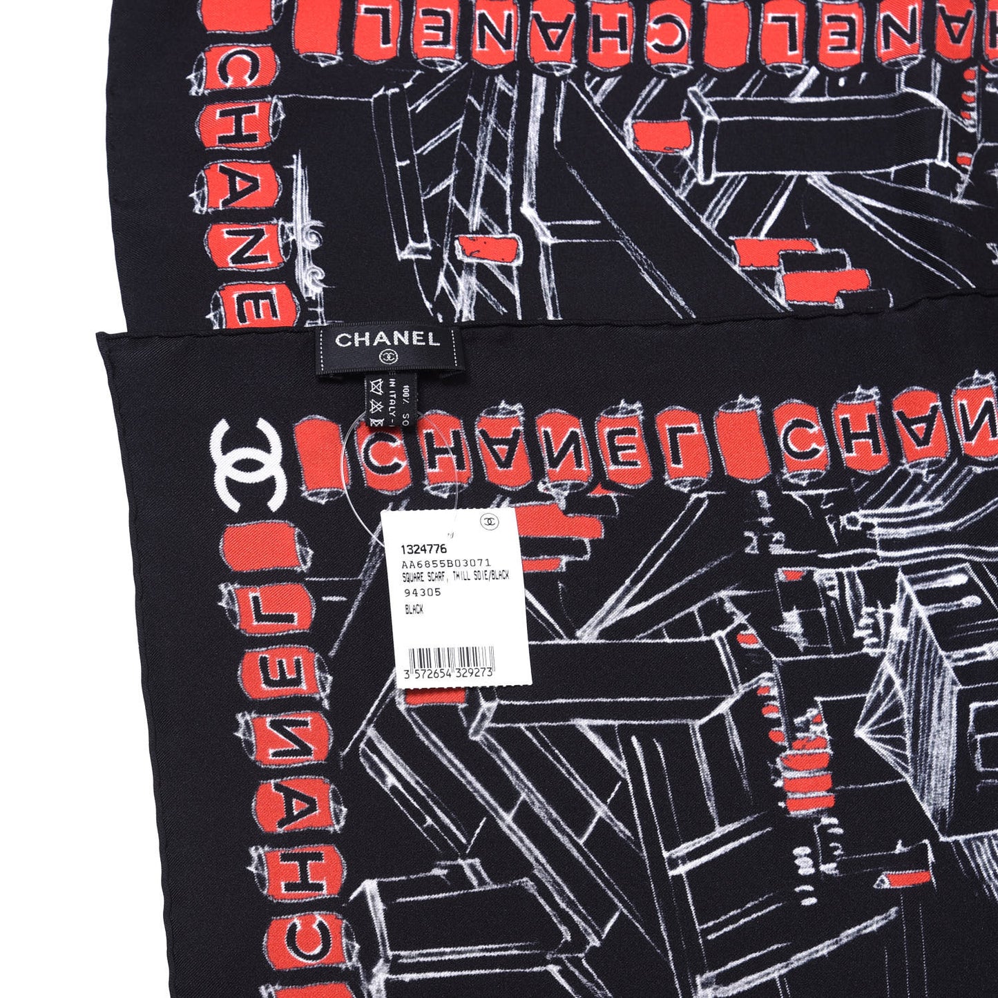 Silk Logo Square Scarf Red Black