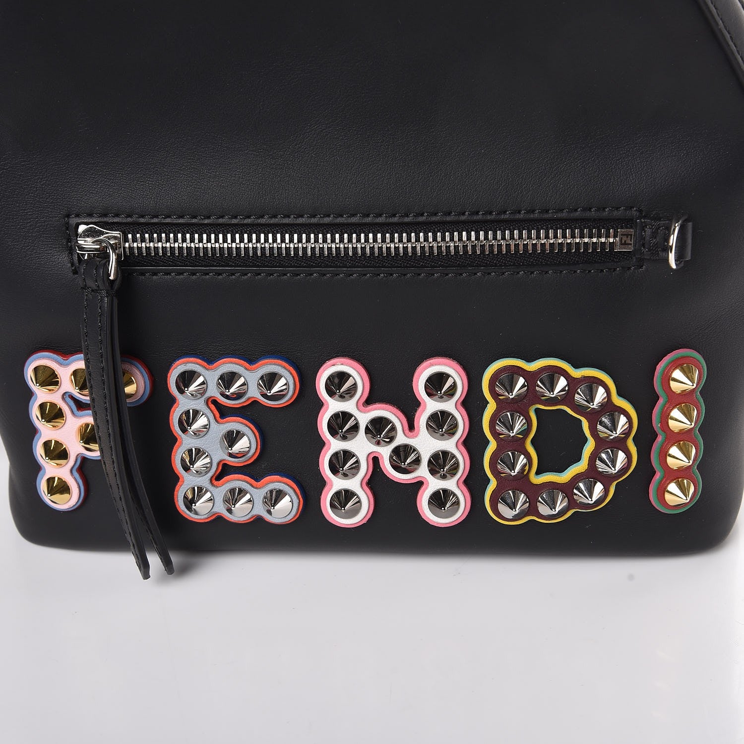 Fendi Vitello Century Fun Fair Metal Studded Mini Backpack Black Multicolor 10 of 19