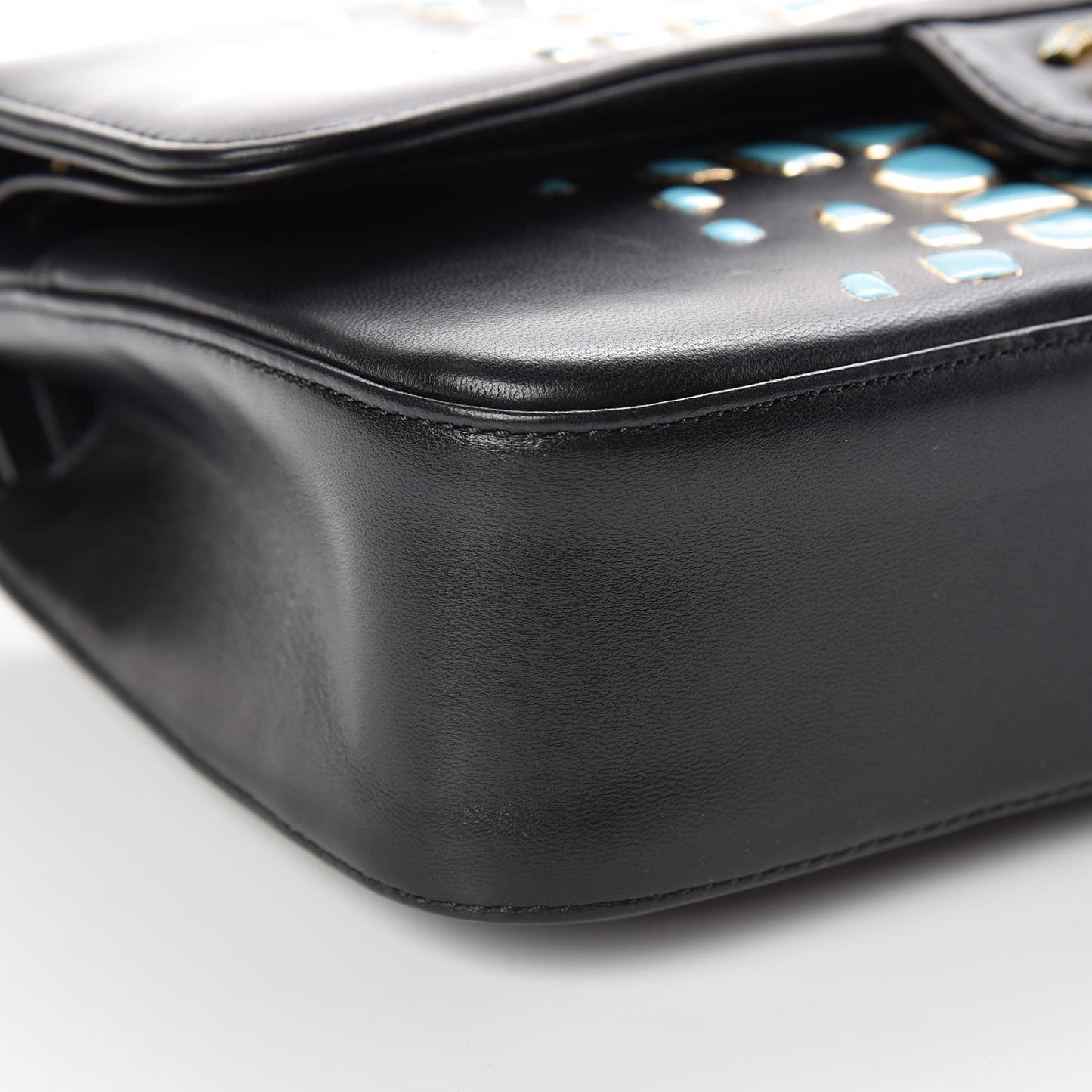 Lambskin Resin Medium Double Flap Black Turquoise