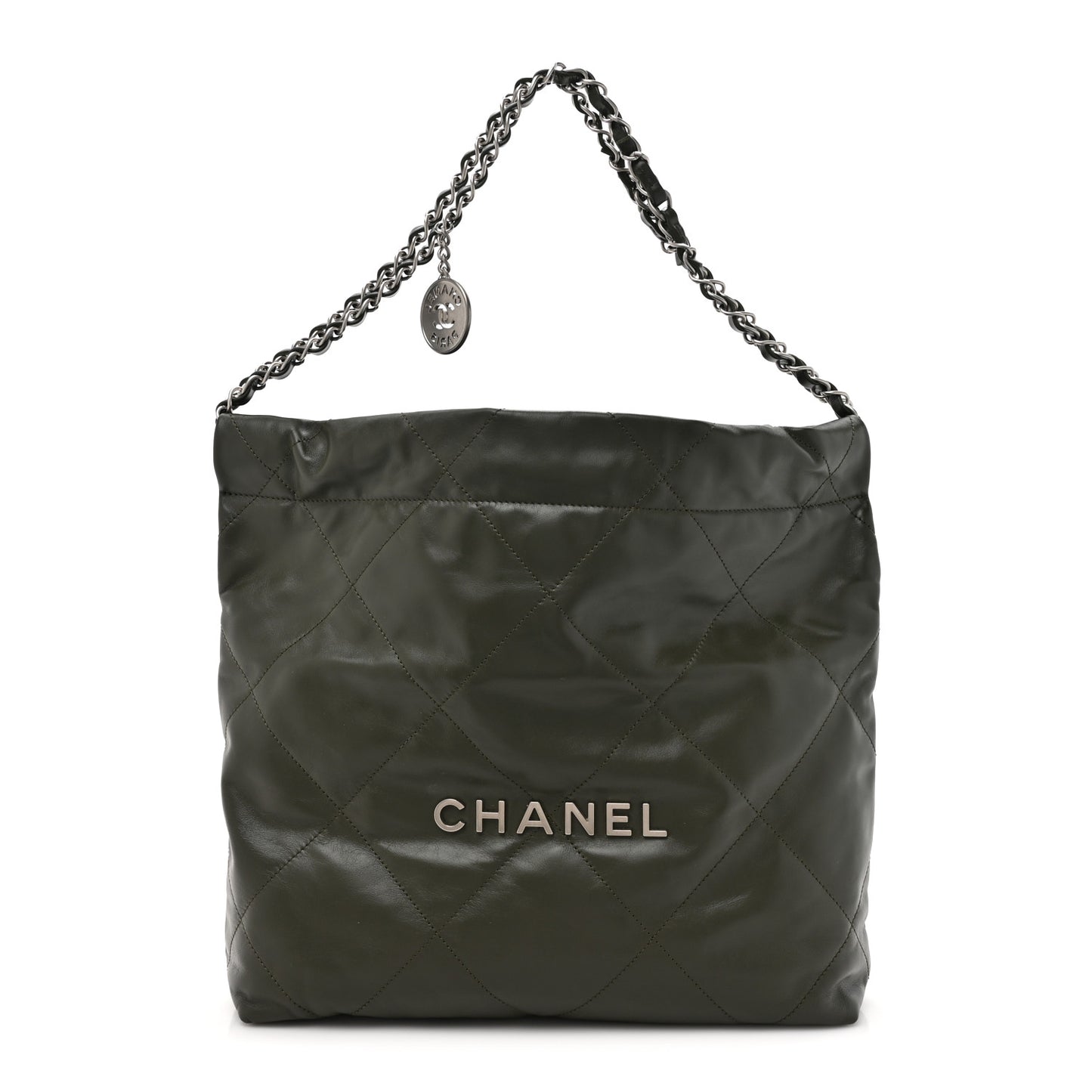 Shiny Calfskin Quilted Small Chanel 22 Khaki
