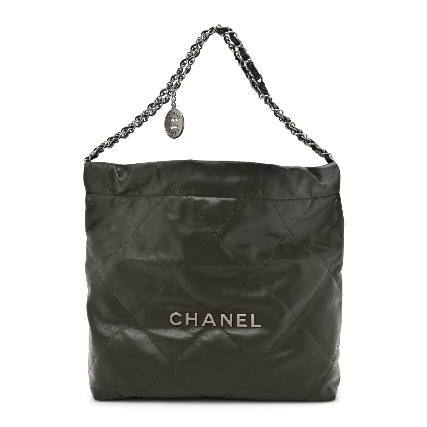 Chanel Shiny Calfskin Quilted Small Chanel 22 Khaki 1 of 13