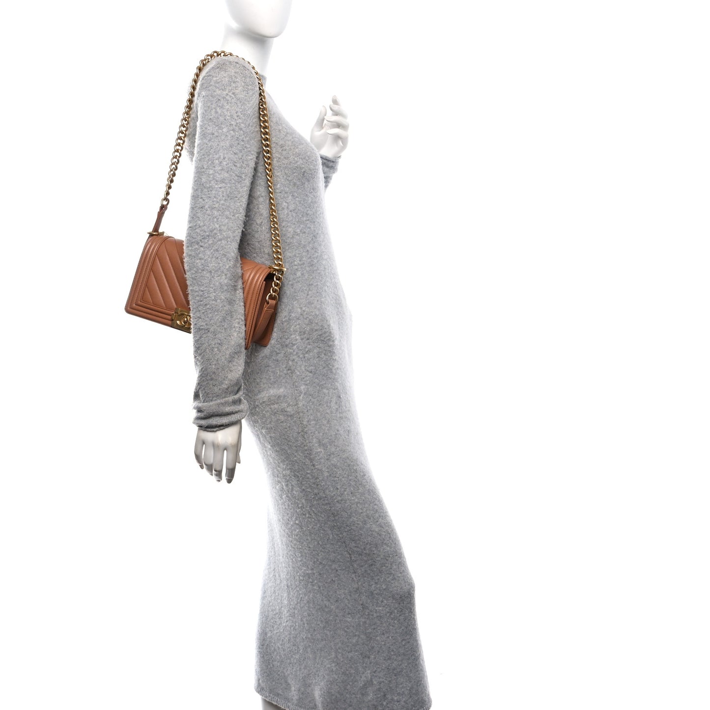 Caviar Chevron Quilted Medium Boy Flap Brown