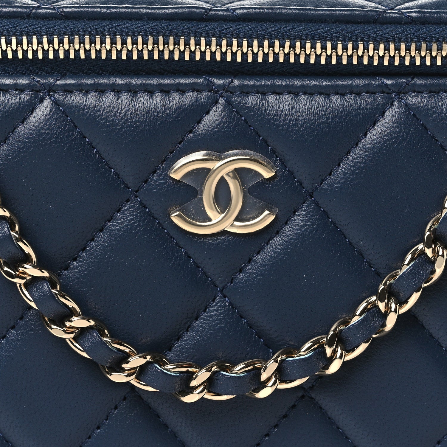 Chanel Lambskin Quilted Small Top Handle Vanity Case With Chain Dark Blue Light Blue 8 of 12