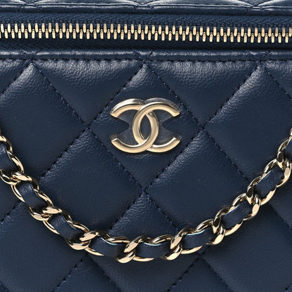 Chanel Lambskin Quilted Small Top Handle Vanity Case With Chain Dark Blue Light Blue 8 of 12