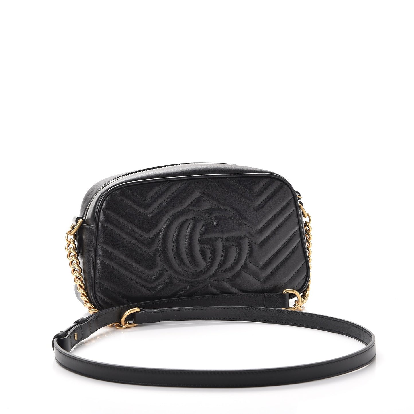 Calfskin Matelasse Small GG Marmont Chain Shoulder Bag Black
