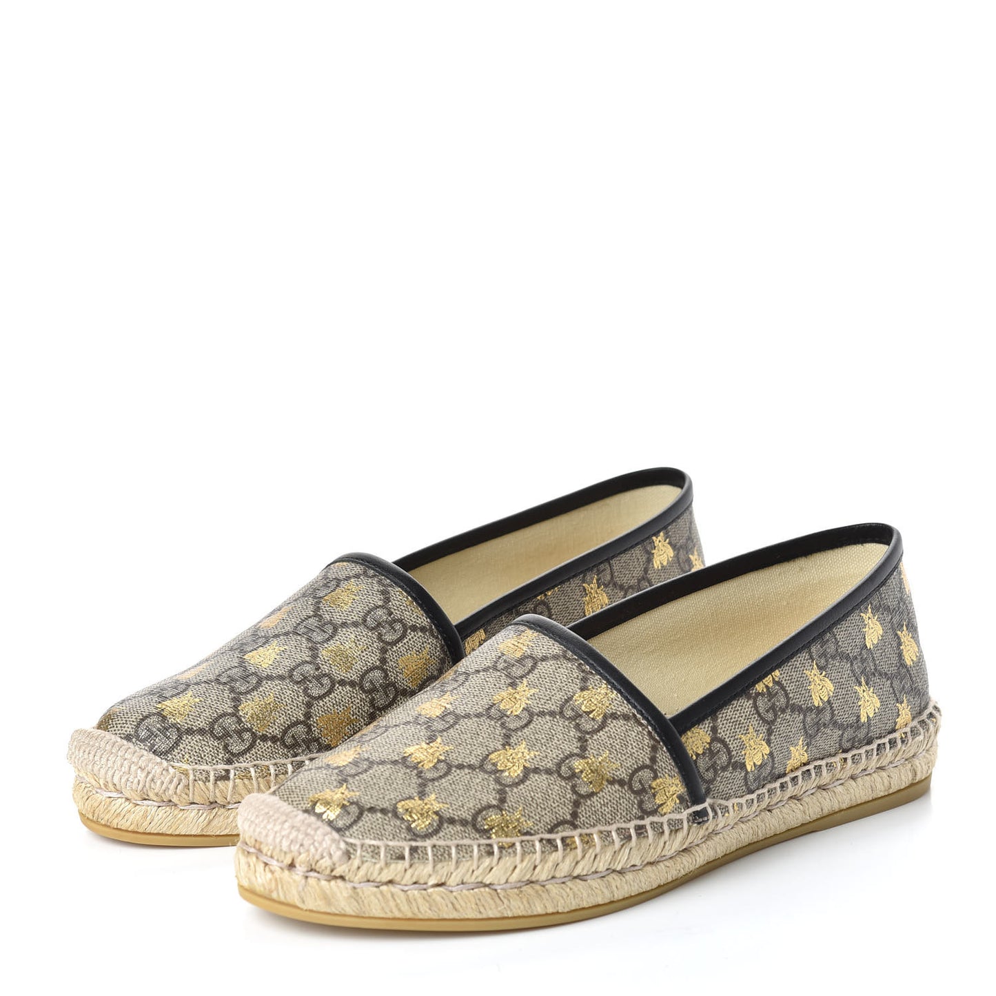 GG Supreme Monogram Bees Espadrille Flats 38 Beige Ebony Oro Black