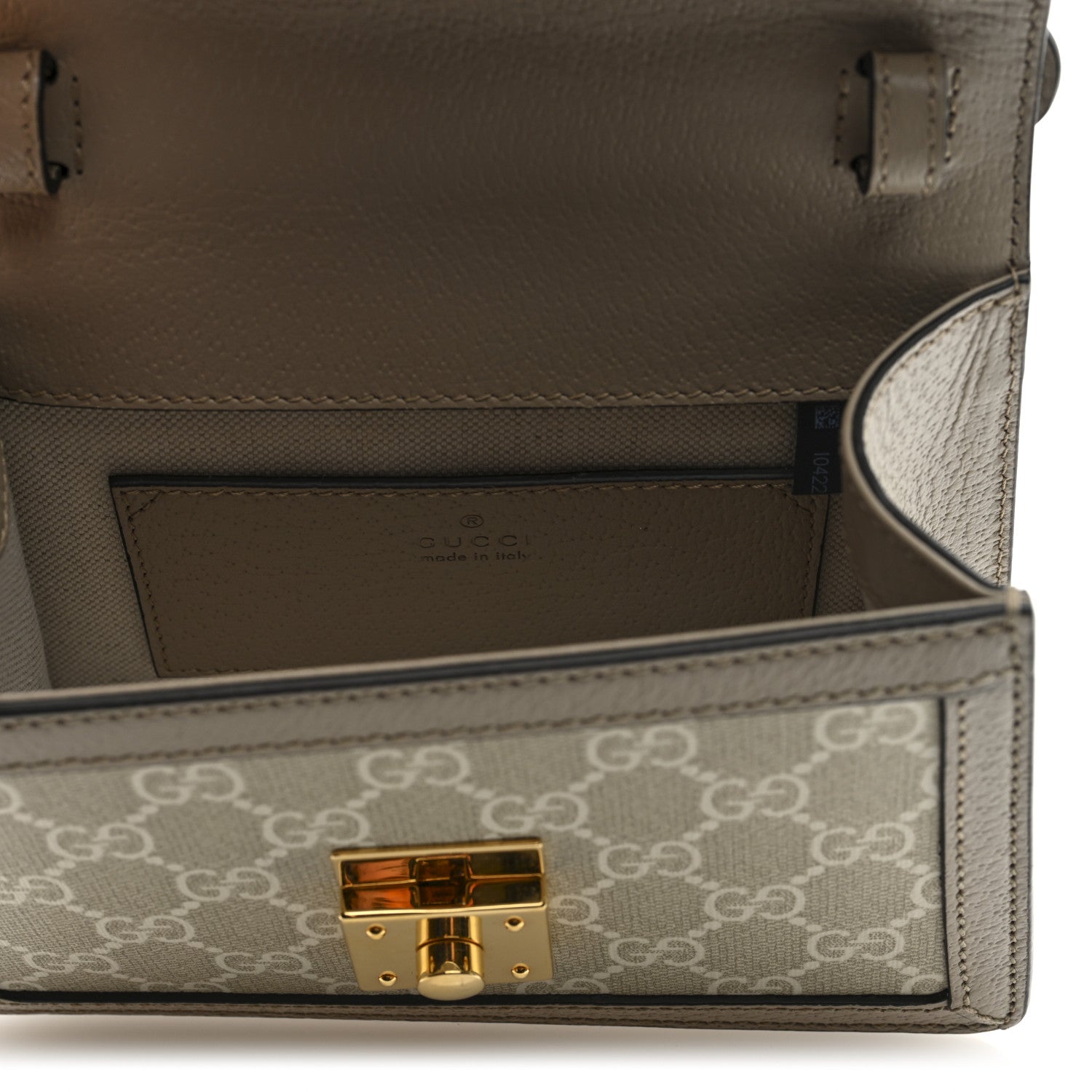 Gucci GG Supreme Monogram Textured Dollar Calfskin Web Mini Ophidia Padlock Top Handle Chain Shoulder Bag Beige Mystic White Oatmeal 6 of 9