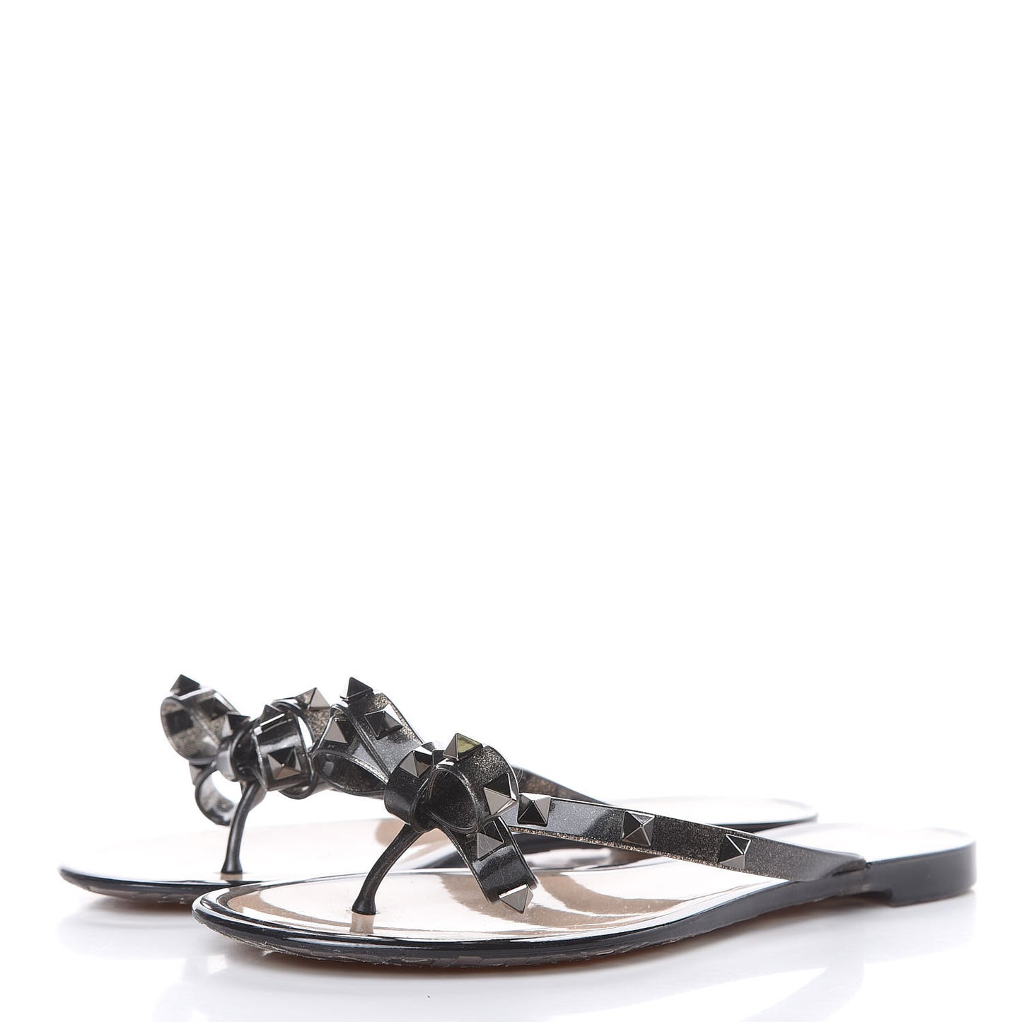 PVC Jelly Rockstud Bow Thong Sandals 38 Black