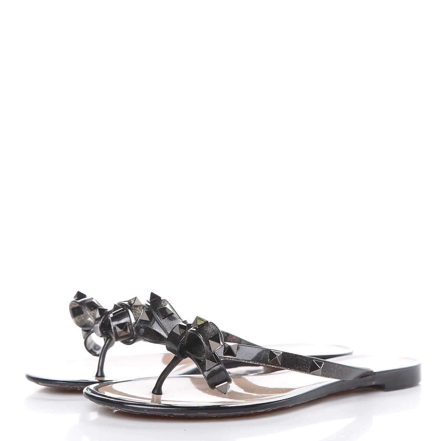 Valentino Garavani PVC Jelly Rockstud Bow Thong Sandals 38 Black 3 of 7