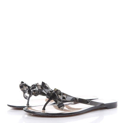 Valentino Garavani PVC Jelly Rockstud Bow Thong Sandals 38 Black 3 of 7
