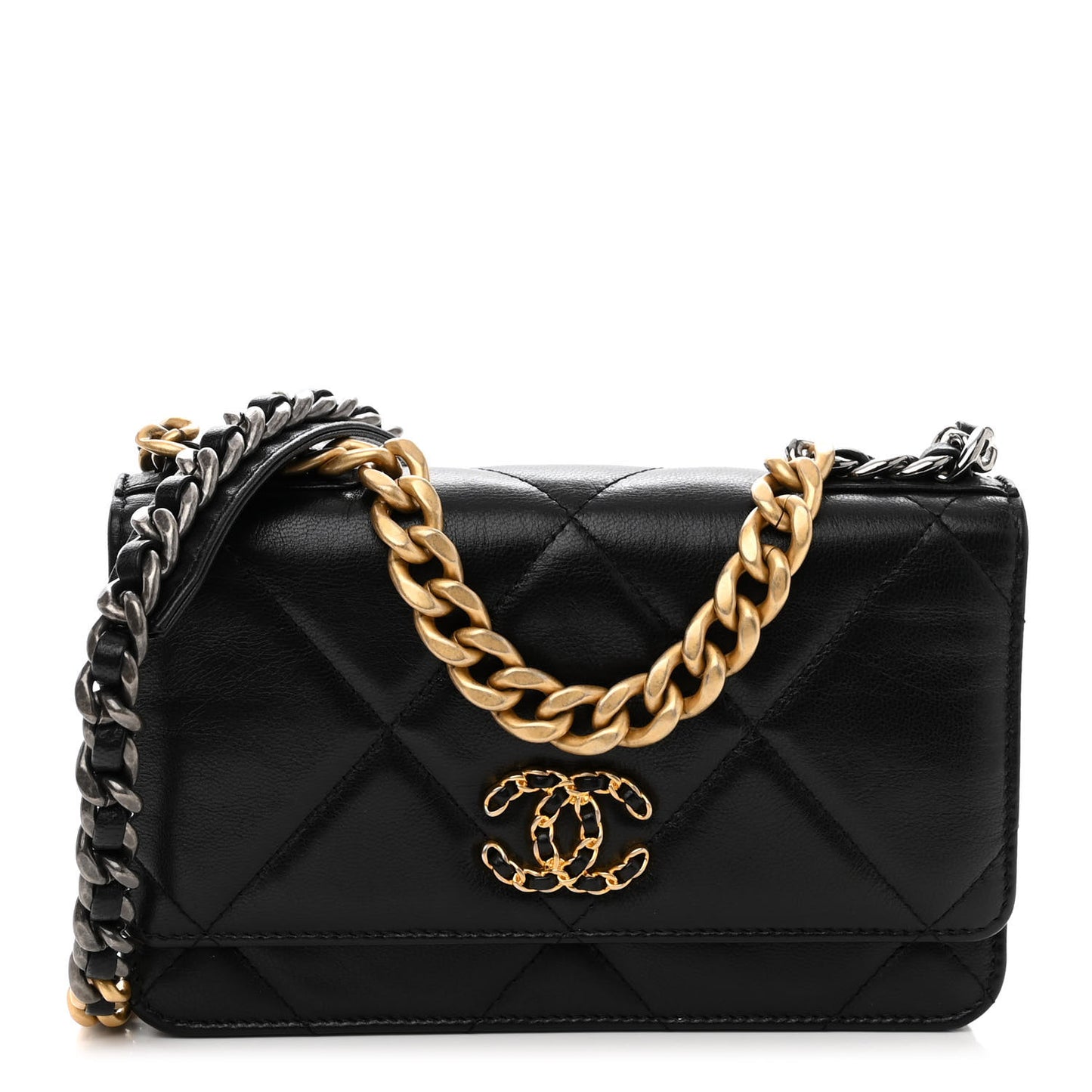 Lambskin Quilted Chanel 19 Wallet On Chain WOC Black