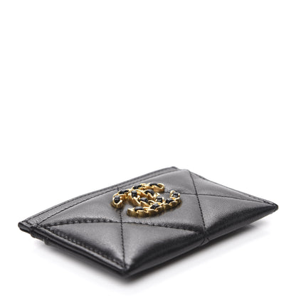 Chanel Shiny Goatskin Quilted Chanel 19 Card Holder Black 4 of 8