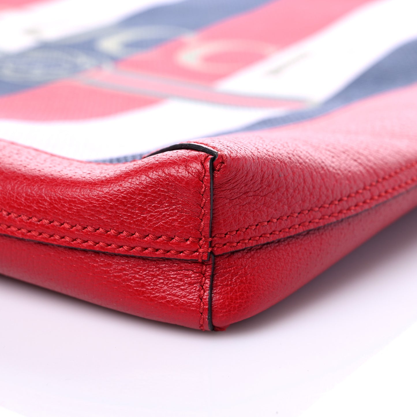 Canvas Calfskin Sylvie Stripe Logo Mens Tote Red White Blue