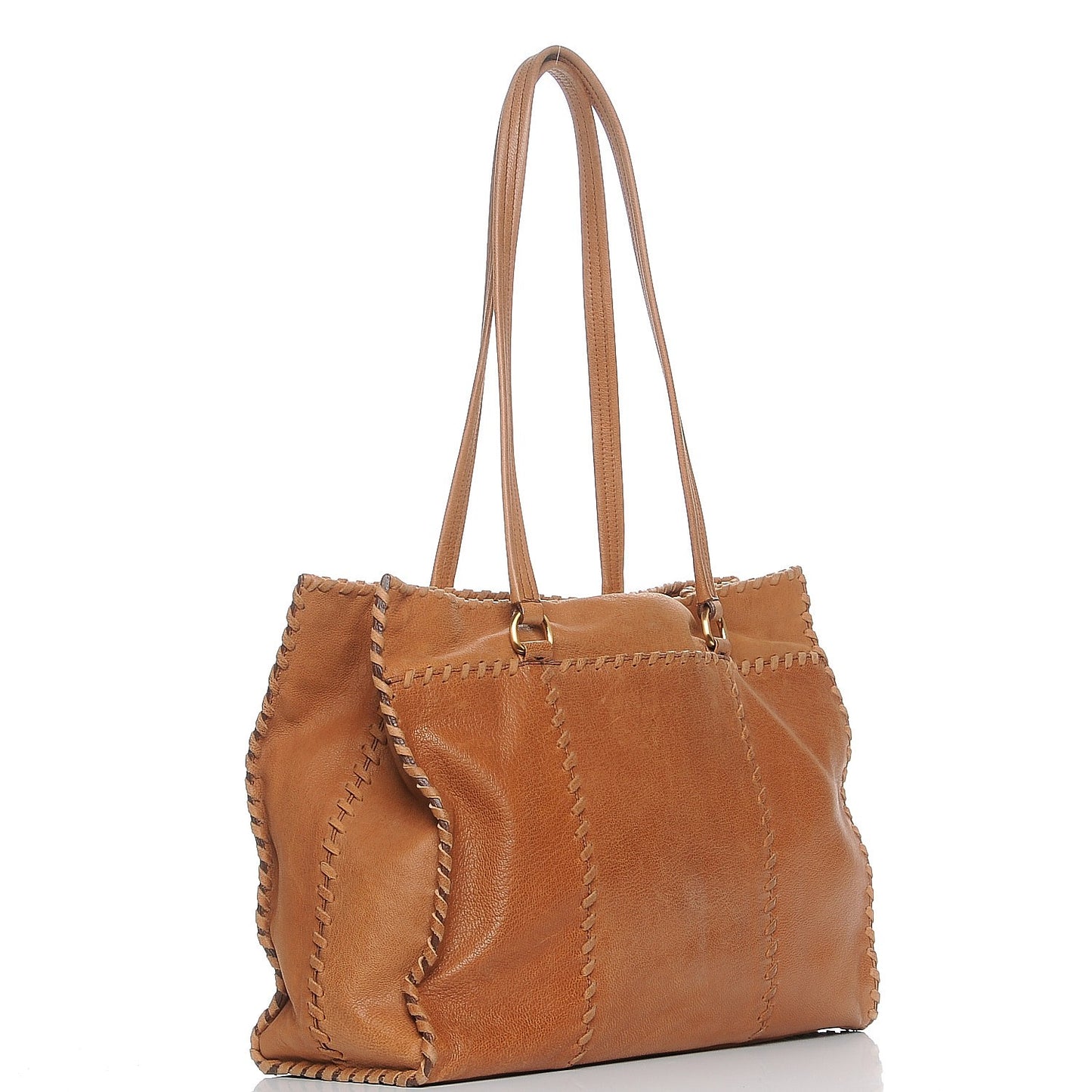 Goatskin Whipstitch Tote Brown