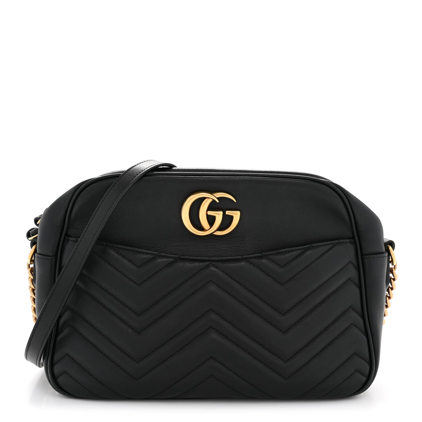 Calfskin Matelasse Medium GG Marmont Chain Shoulder Bag Black