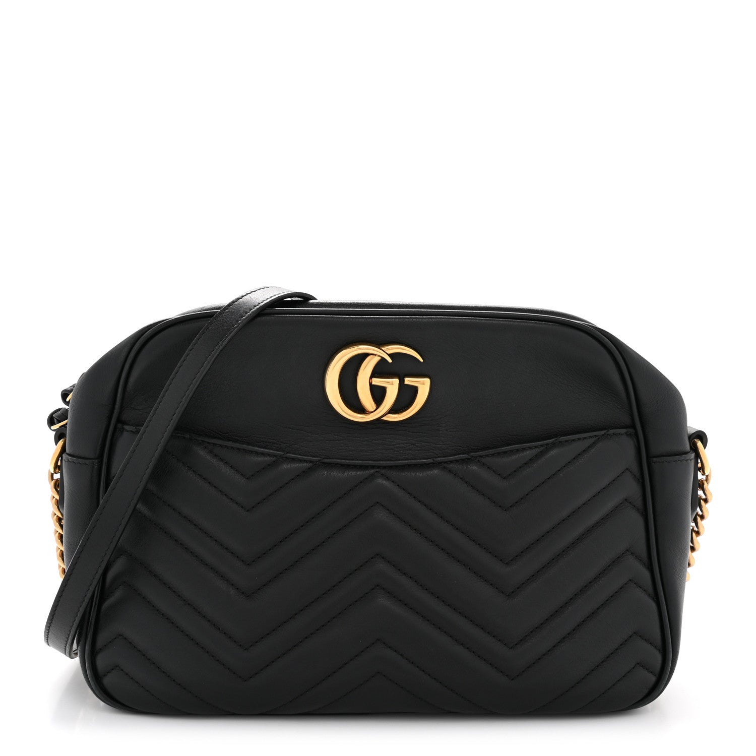 Gucci Calfskin Matelasse Medium GG Marmont Chain Shoulder Bag Black 1 of 14