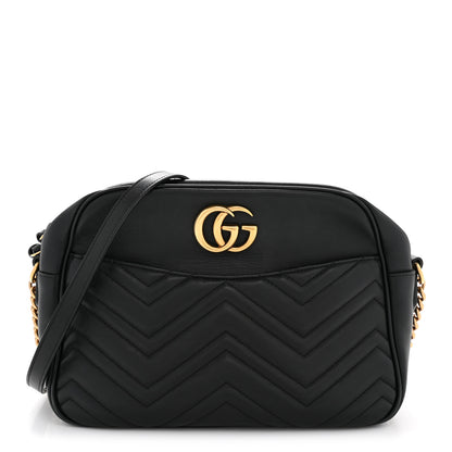 Gucci Calfskin Matelasse Medium GG Marmont Chain Shoulder Bag Black 1 of 14