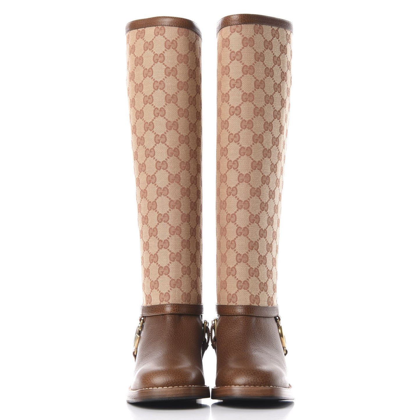 GG Monogram Calfskin Lola Tall Boots 38 Beige Ruggine Cuir