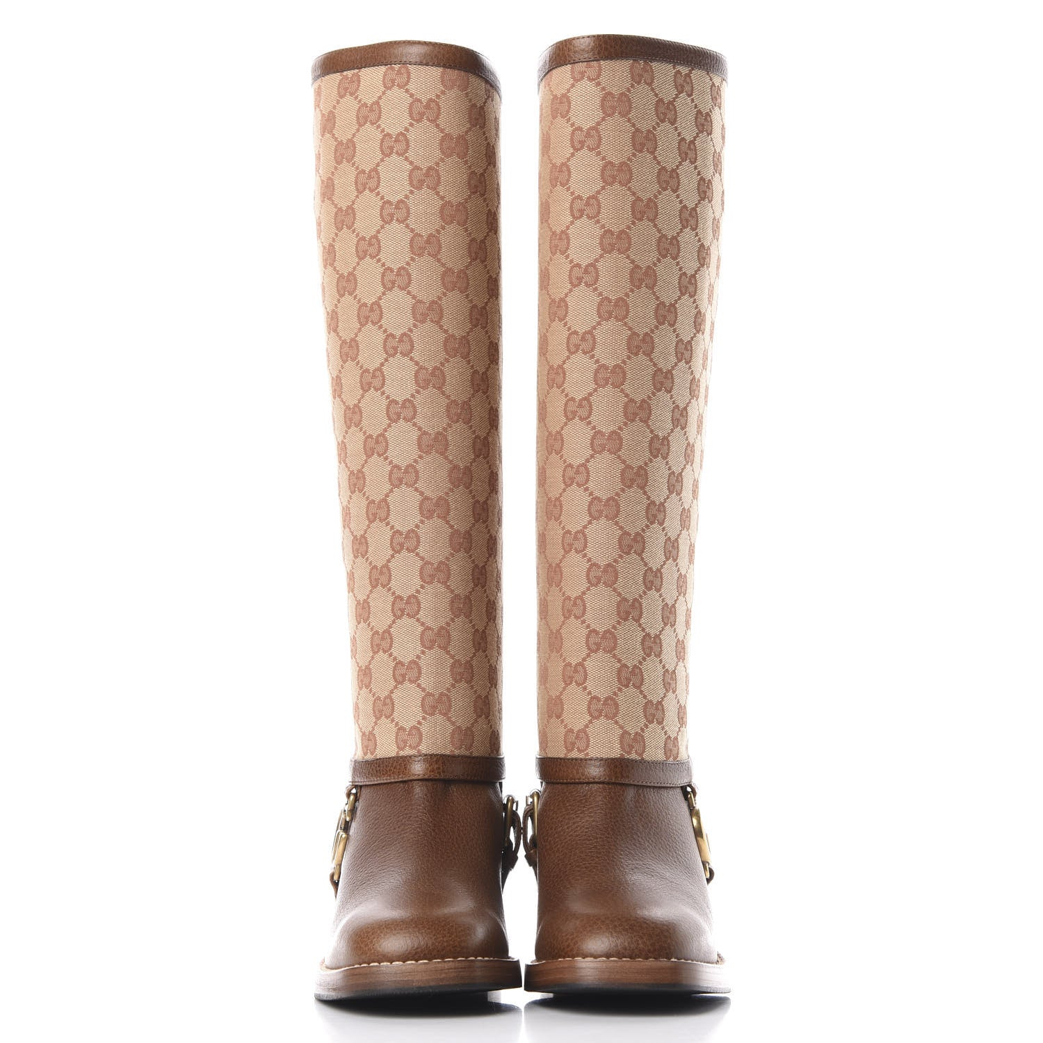 Gucci GG Monogram Calfskin Lola Tall Boots 38 Beige Ruggine Cuir 3 of 13
